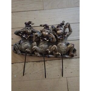 Mark Roberts Three Wise Monkeys Wall Hook Rack See Hear Speak No Evil Bronze